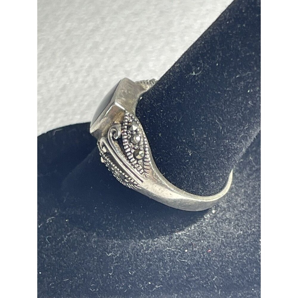 Vintage Thailand 925 Sterling Silver Onyx Ring Size 7.75 - Picture 3 of 7